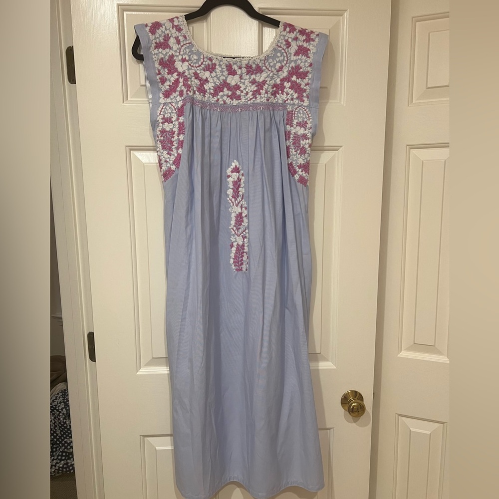 Mi Golondrina Pink and White Embroidered Dulce Dress